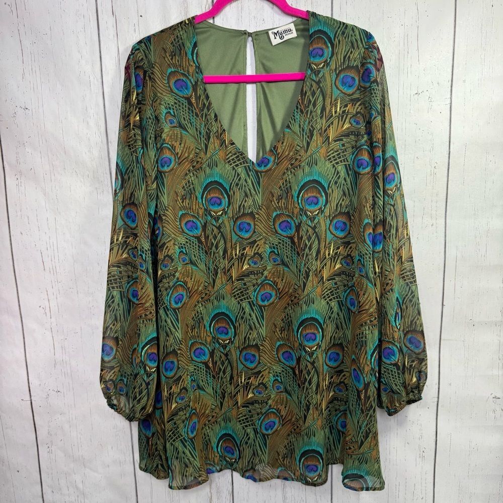 ShowβMe Your Mumu Peacock Womens Tunic Mini Dress Boho Breezy Resortwear Chiffon